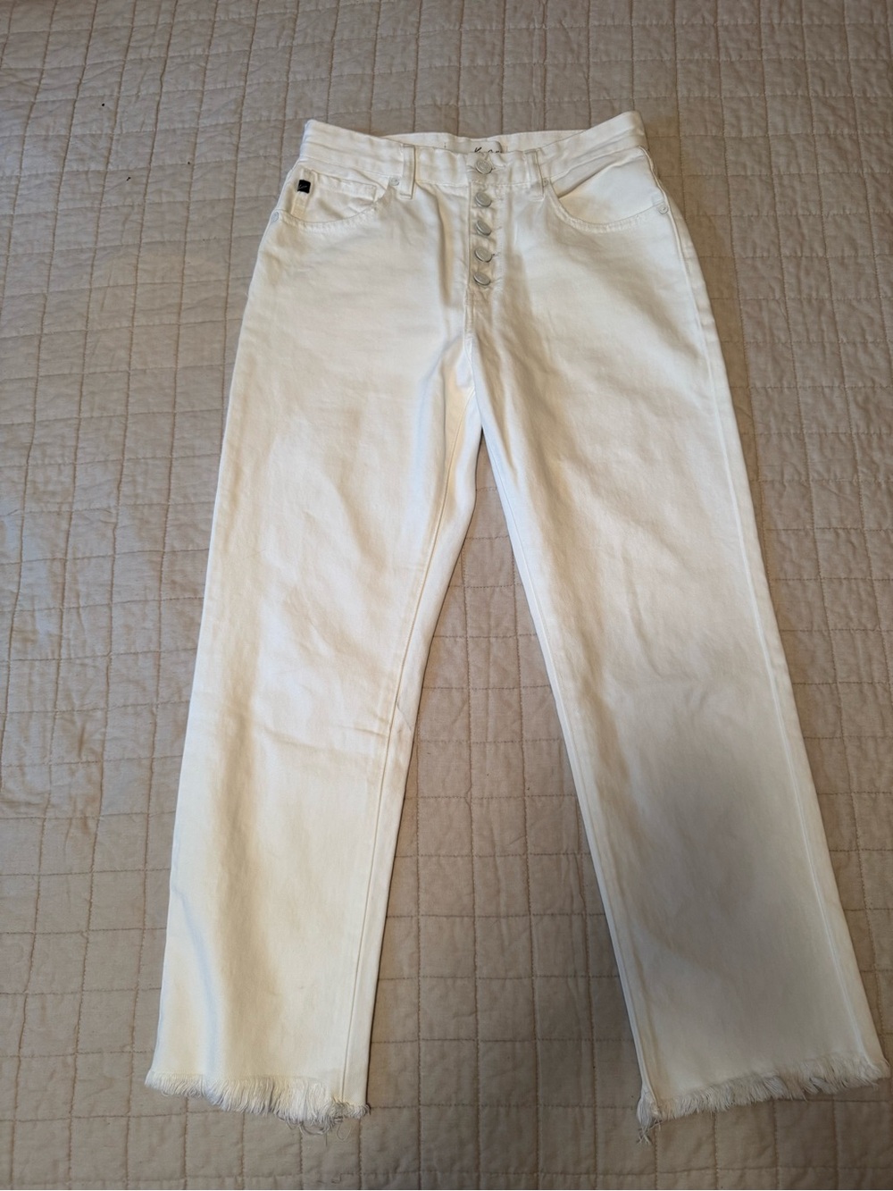 Kenar Women's Straight White Jeans with Raw Hem